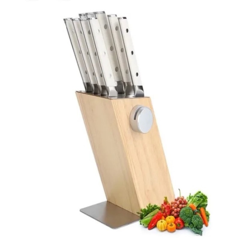 10-dílná sada kuchyňských nožů se stojanem iPureHome - světlá